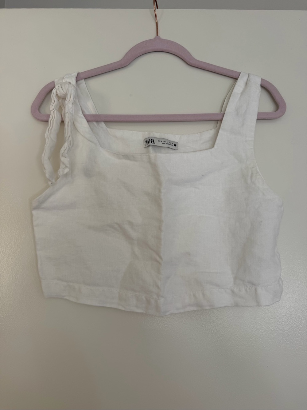Zara White Linen Tie-Shoulder Crop Top